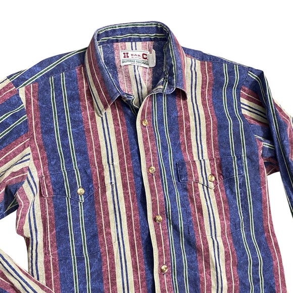 H Bar C Western Shirt VTG Button Up Striped 15 Long Sleeve USA Made Brushpopper - Picture 8 of 10